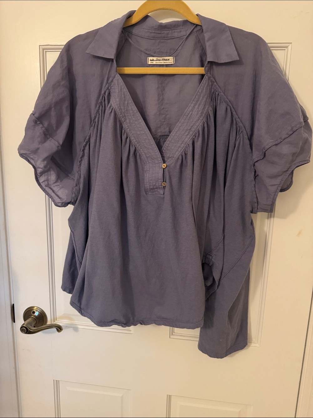 Free People Lavender Gauzy Split-Neck Blouse